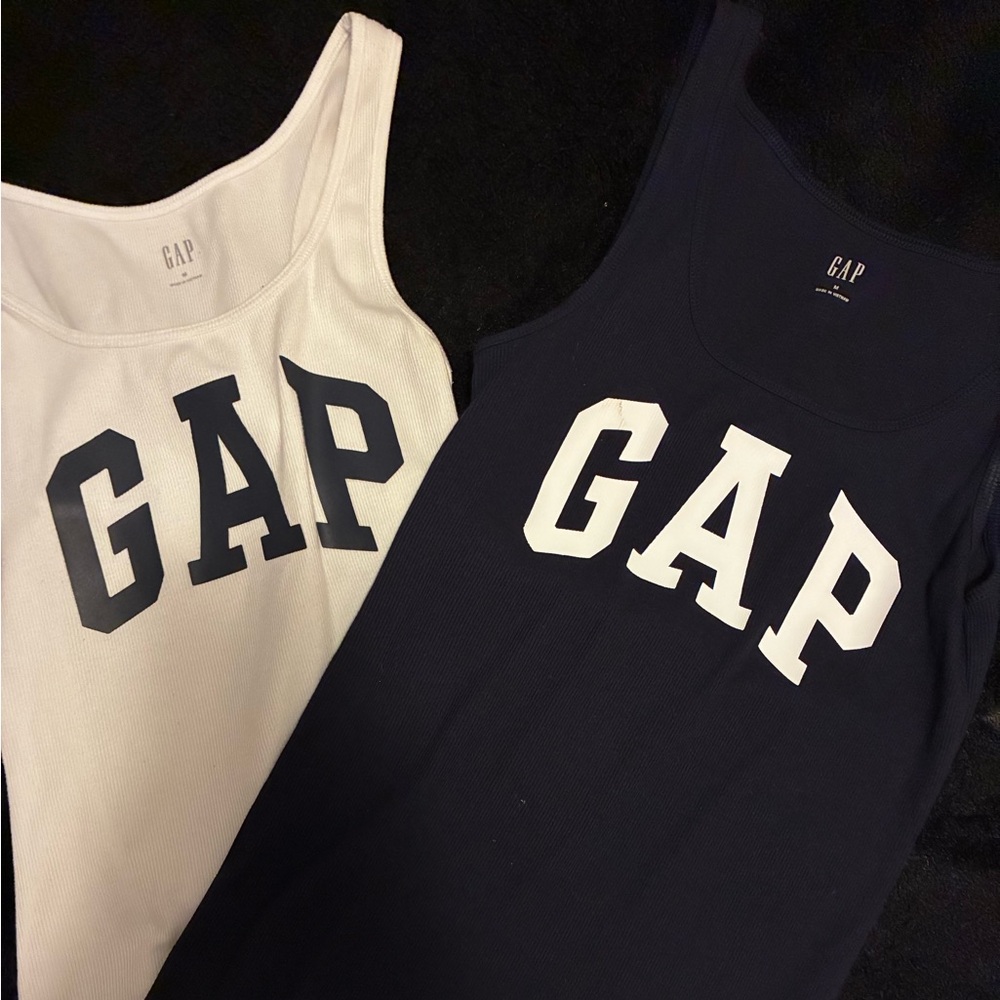 GAP Navy and White Logo Tank Tops